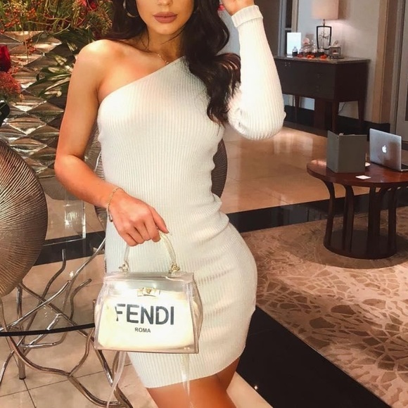 Missguided Dresses & Skirts - NEW Stone One Shoulder Bodycon Knitted Mini Dress